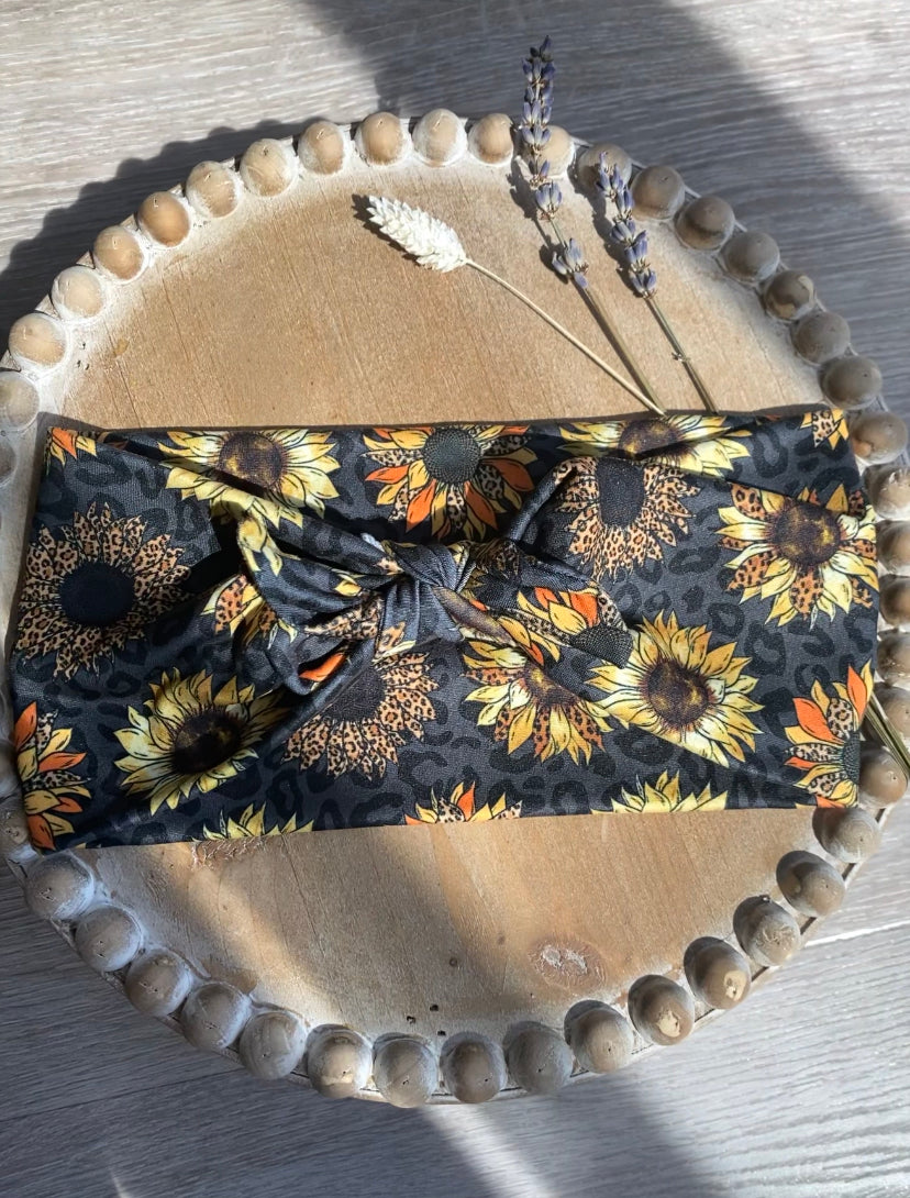 Black Cheetah Sunflower Headband